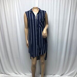 Elan High Low Shirt Dress Womens Size Medium Sleeveless Navy White Striped Comfy